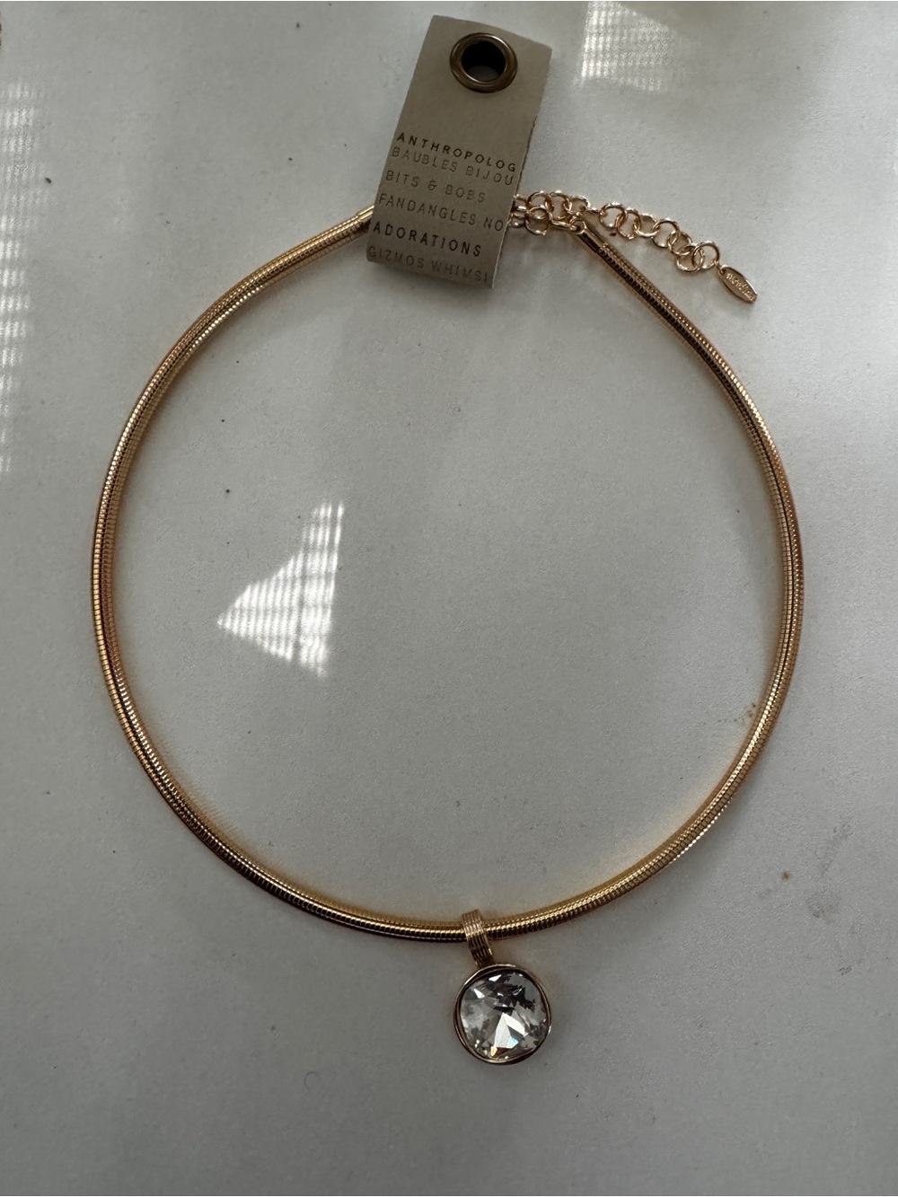 Anthropologie Gold Pendant Choker with Clear Crystal